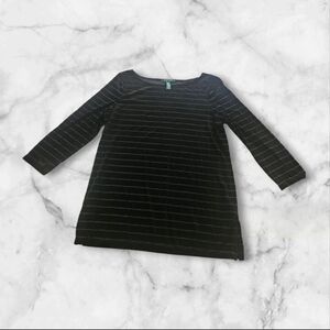 Lauren Ralph Lauren Black Velvet Stripe Top XL 3/4 Sleeve Stretch Boatneck